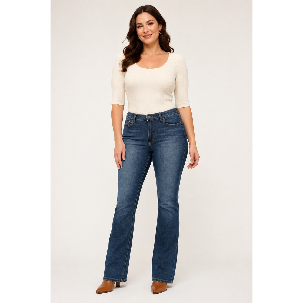 Karen Kane Denim Straight Leg Jeans Blue Wash Size 12 Minimalist Boho Y2K
